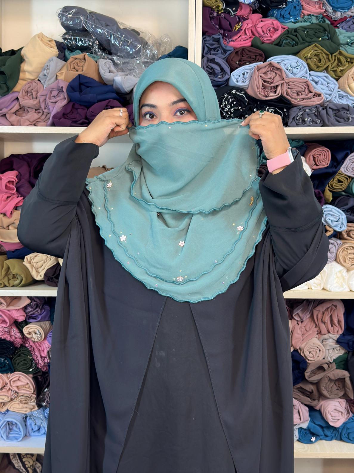 Niqab Hijab Short – Ocean Green - Image 2